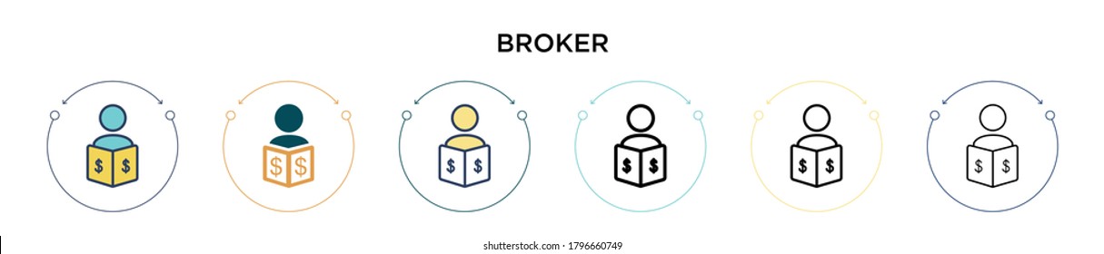Icono de agente en el estilo relleno, delgado, contorno y trazo. Ilustración vectorial de dos diseños de iconos vectoriales de broker de color y negro se pueden utilizar para móviles, ui, web
