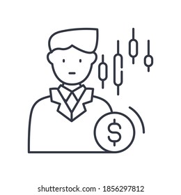 Broker icon, linear isolated illustration, thin line vector, web design sign, outline concept symbol with editable stroke on white background.