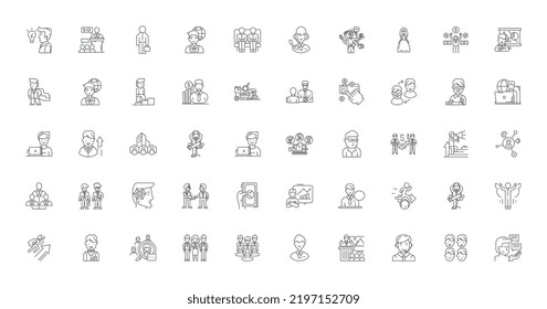 Broker ideas, linear icons, line signs set, vector collection