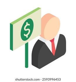 Broker isometric 3d, mini illustration icon, use for modern concept, UI or UX kit, web and app development. related to business, finance, economy..