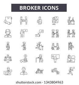Broker line icons for web and mobile design. Editable stroke signs. Broker  outline concept illustrations