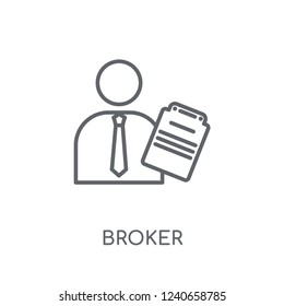 Broker Linear Icon. Modern Outline Broker Logo Concept On White Background From Business Collection. Suitable For Use On Web Apps, Mobile Apps And Print Media.