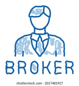 broker man sketch icon vector. Hand drawn blue doodle line art broker man sign. isolated symbol illustration