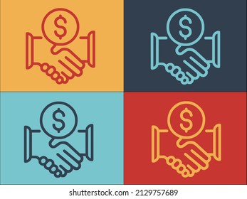 Plantilla de logotipo del "Broker Money Handshake", icono plano simple del apretón de manos, agente de bolsa, dinero