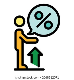 Broker percent money icon. Outline broker percent money vector icon color flat isolated