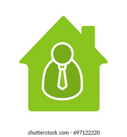 Broker, realtor glyph color icon. House with businessman inside. Silhouette symbol on white background. Negative space. Vector illustration