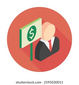 Broker rounded isometric 3d, mini illustration icon, use for modern concept, UI or UX kit, web and app development. related to business, finance, economy..