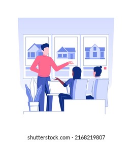 Broker service isolated concept vector illustration. Real estate agent showing property catalog to clients, brokerage company business, explore the market, see offers vector concept.