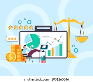 Broker service team analytical consultant advisor concept. Vector flat graphic design illustration