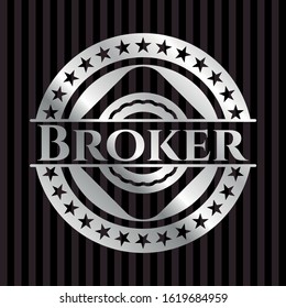 Broker silvery shiny badge. Vector Illustration. Mosaic.