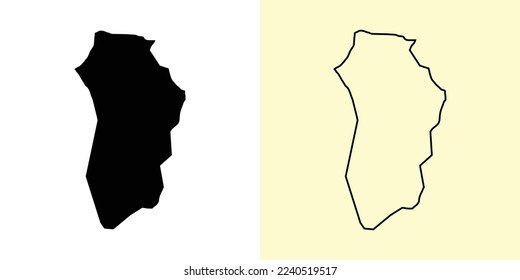 Brokopondo map, Suriname, Americas. Filled and outline map designs. Vector illustration