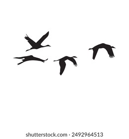 Brolga silhouette of flock in flight Vector eps 10