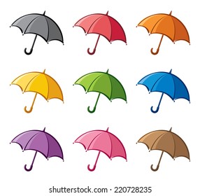 Brollies (Umbrellas) in different colors. 