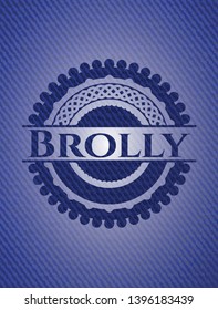 Brolly emblem with denim texture. Vector Illustration. Detailed.