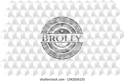 Brolly grey badge with geometric cube white background