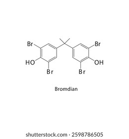 Bromdian skeletal structure. Halogenated Compound compound schematic illustration. Simple diagram, chemical formula.