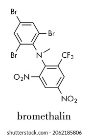 Bromethalin rodenticide molecule (rat poison). Skeletal formula.