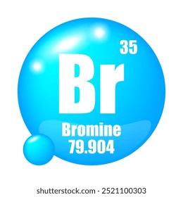 Bromine element icon. Br symbol focus. Atomic number 35. Mass 79.904.