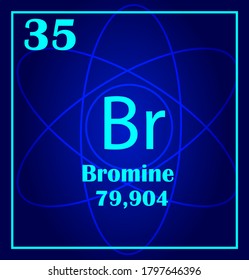 Bromine simple style tile icon. Chemical element of periodic table. Atom on a blue background