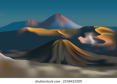 Bromo mountain East Java Indonesia, Indonesian volcano vector illustration.