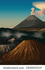 Vector de volcán de montaña Bromo para el diseño de fondo.