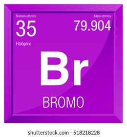 Bromo symbol - Bromine in Spanish language - Element number 35 of the Periodic Table of the Elements - Chemistry - Square frame with magenta background