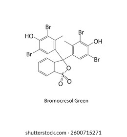 Bromocresol Green skeletal structure. Brominated Dye compound schematic illustration. Simple diagram, chemical formula.