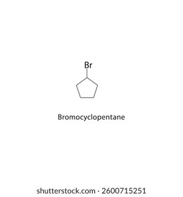 Bromocyclopentane skeletal structure. Brominated Cycloalkane compound schematic illustration. Simple diagram, chemical formula.