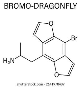 Bromo-dragonFLY hallucinogenic drug molecule. Skeletal formula.