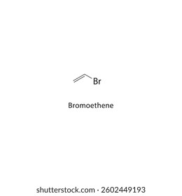 Bromoethene skeletal structure. Brominated Alkene compound schematic illustration. Simple diagram, chemical formula.