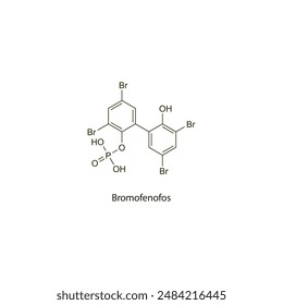 Bromfenofos-Anthelminthikum mit flacher skelettaler Molekularstruktur zur Behandlung von Wurminfektionen. Wissenschaftliches Diagramm Vektorillustration.