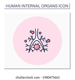 Bronchi color icon. Respiratory system inflammatory. Bronchi disease. Human internal organs concept.Isolated vector illustration