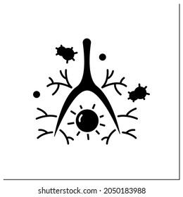 Bronchi glyph icon. Respiratory system inflammatory. Bronchi disease. Human internal organs concept.Filled flat sign. Isolated silhouette vector illustration