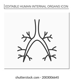 Symbol der Linie Bronchi. Das Atemsystem leitet Luft in die Lunge. Medizinische Behandlung. Atemwege. Konzept der menschlichen inneren Organe.Einzelne Vektorgrafik.Bearbeitbarer Schlaganfall