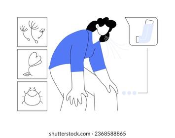 Bronchial asthma attack abstract concept vector illustration. Woman with shortness of breath, pulmonary disease, asthma attack, bronchial aerosol needed, lack of oxygen abstract metaphor.