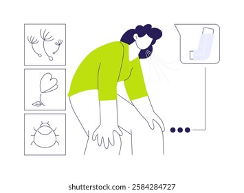 Bronchial asthma attack abstract concept vector illustration. Woman with shortness of breath, pulmonary disease, asthma attack, bronchial aerosol needed, lack of oxygen abstract metaphor.