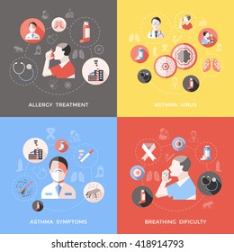 Bronchial Asthma Concept With Doctor And Patient Symptoms Of Illness Breathing Difficulty Allergy Treatment Isolated Vector Illustration