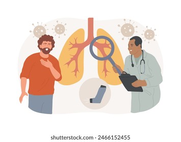 Bronchial asthma diagnosis isolated concept vector illustration. Respiratory illness, shortness of breath, symptoms and treatment, bronchial inhaler and nebulizer, wheezing vector concept.