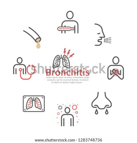 Bronchitis banner. Line icons. infographic symbol. Vector sign for web graphic.