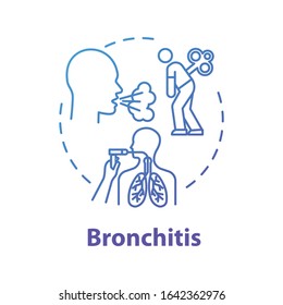 Bronchitis concept icon. Exhaustion from sickness. Lung disease treatment. Chest pain. Doctor visit. Unwell patient. Influenza idea thin line illustration. Vector isolated outline RGB color drawing