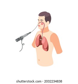 Bronchoscopy procedure process isometric icon with male character 3d vector illustration