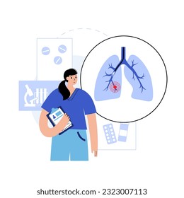 Bronchoskopie-Verfahren. Der Pulmonologe verwendet ein Bronchoskop durch Trachea in die Lunge. Erkrankungen der Atemwege und Behandlung. Endobronchiale Ultraschall-Bronchoskopie, diagnostische Vektorgrafik