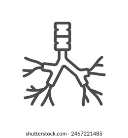 Icono de Bronquio. Ilustración de la línea aislada del árbol bronquial, que representa el sistema respiratorio y la neumonología.