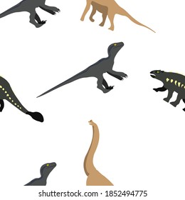 Bronto & Ankylosaurus & Raptor Seamless Patterns fo Dinosar .colorfulai