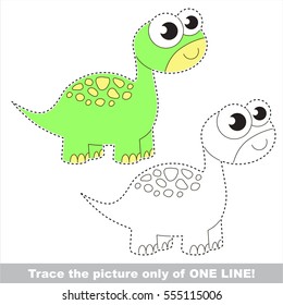 Brontosaurus to be traced only of one line, the tracing educational game to preschool kids with easy game level, the colorful and colorless version.