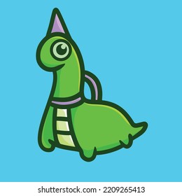 Brontosaurus Cartoon Mascot Vector Funny Happiness Cute Cool Dinosaurus Green