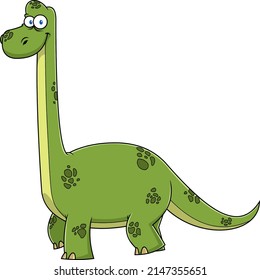 Brontosaurus Dinosaur Cartoon Character. Vector Hand Drawn Illustration Isolated On White Background