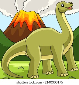 Brontosaurus Dinosaur Colored Cartoon Illustration Stock Vector ...