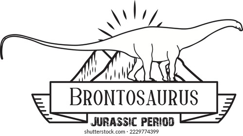 Brontosaurus excelsus Jurassic prehistoric giant herbivore dinosaur minimalism line art badge