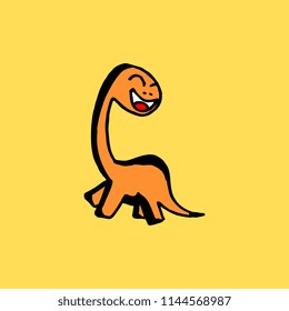 Brontosaurus hand drawn cute with smile. Happy dinosaur vector illustration drawing.